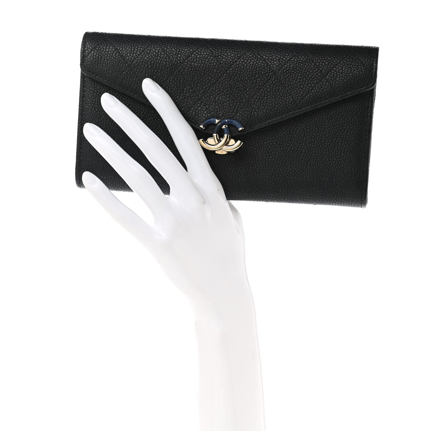 Caviar Quilted CC Box Gusset Flap Wallet Black