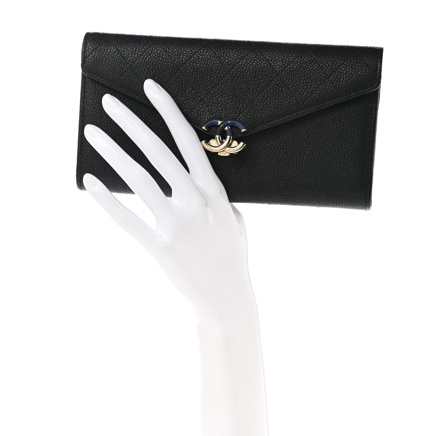 Chanel Caviar Quilted CC Box Gusset Flap Wallet Black 2 of 9