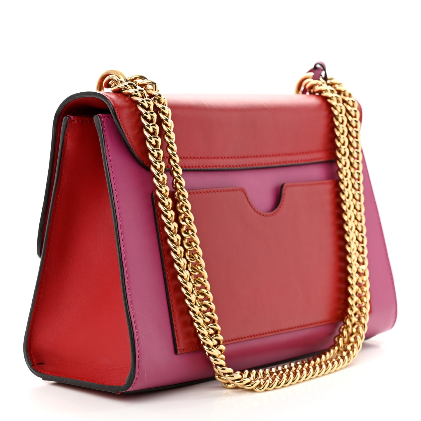 Moon Calfskin Bi-Color Medium Padlock Shoulder Bag New Rosette Hibiscus Red