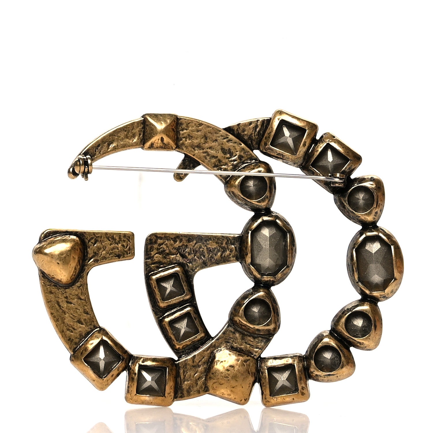 Gucci Metal Crystal Double G Brooch Aged Gold Multicolor 3 of 4