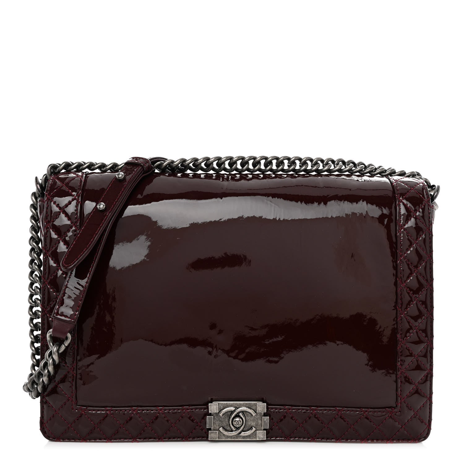 Chanel Patent Large Boy Reverso Flap Burgundy 1 of 9