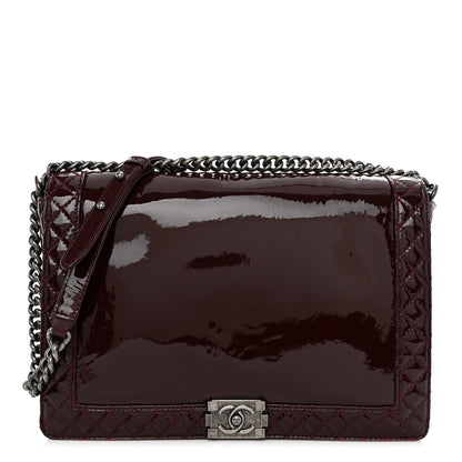 Chanel Patent Large Boy Reverso Flap Burgundy 1 of 9