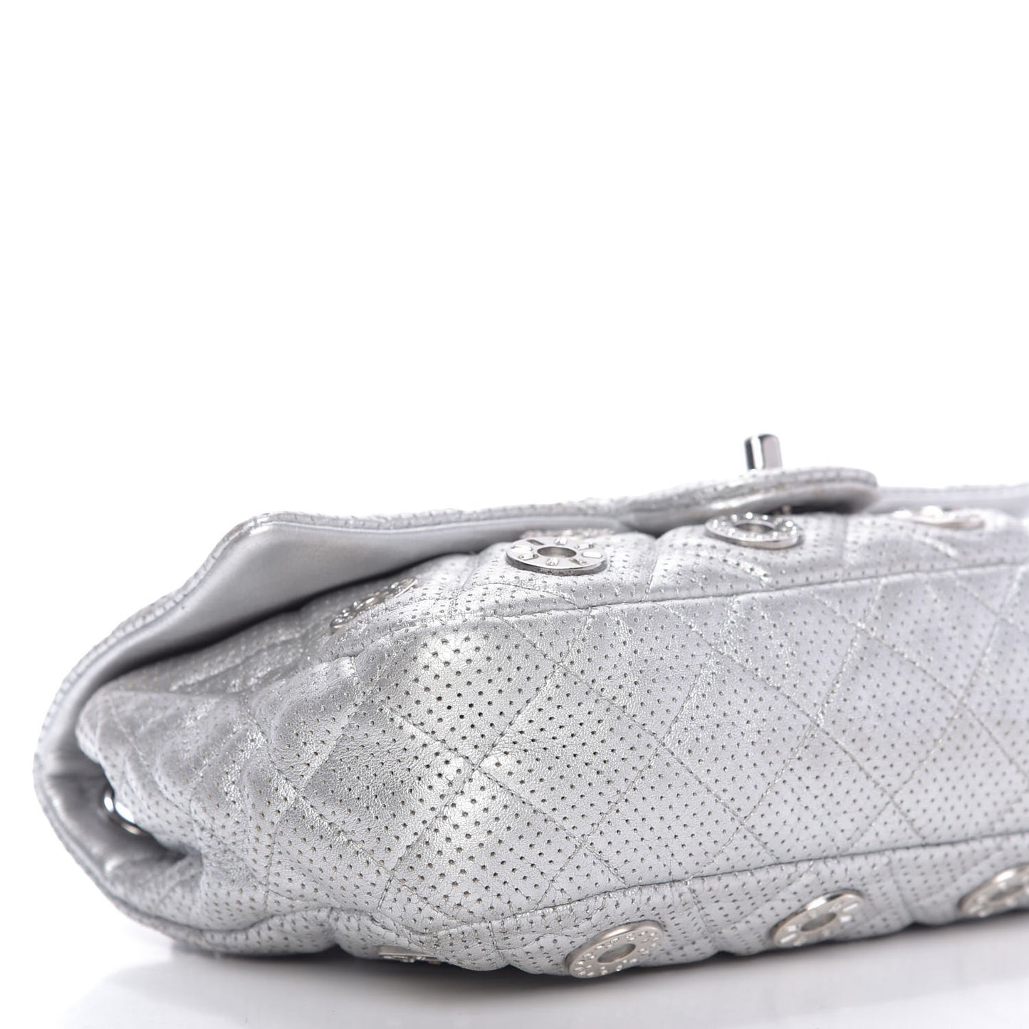Metallic Lambskin Perforated Quilted Medium CC Medals Flap Silver