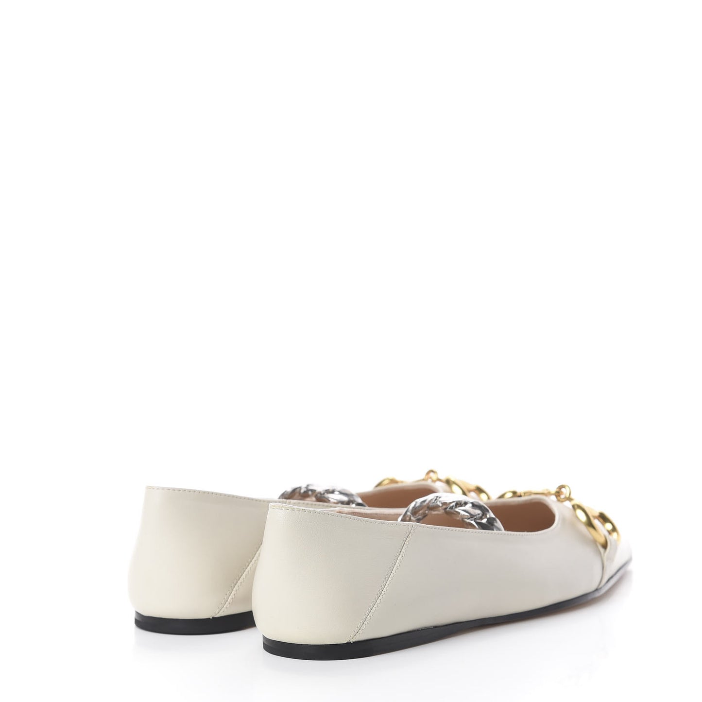 Nappa Lumiere Deva Horsebit Chain Embellished Flats 36 Dusty White