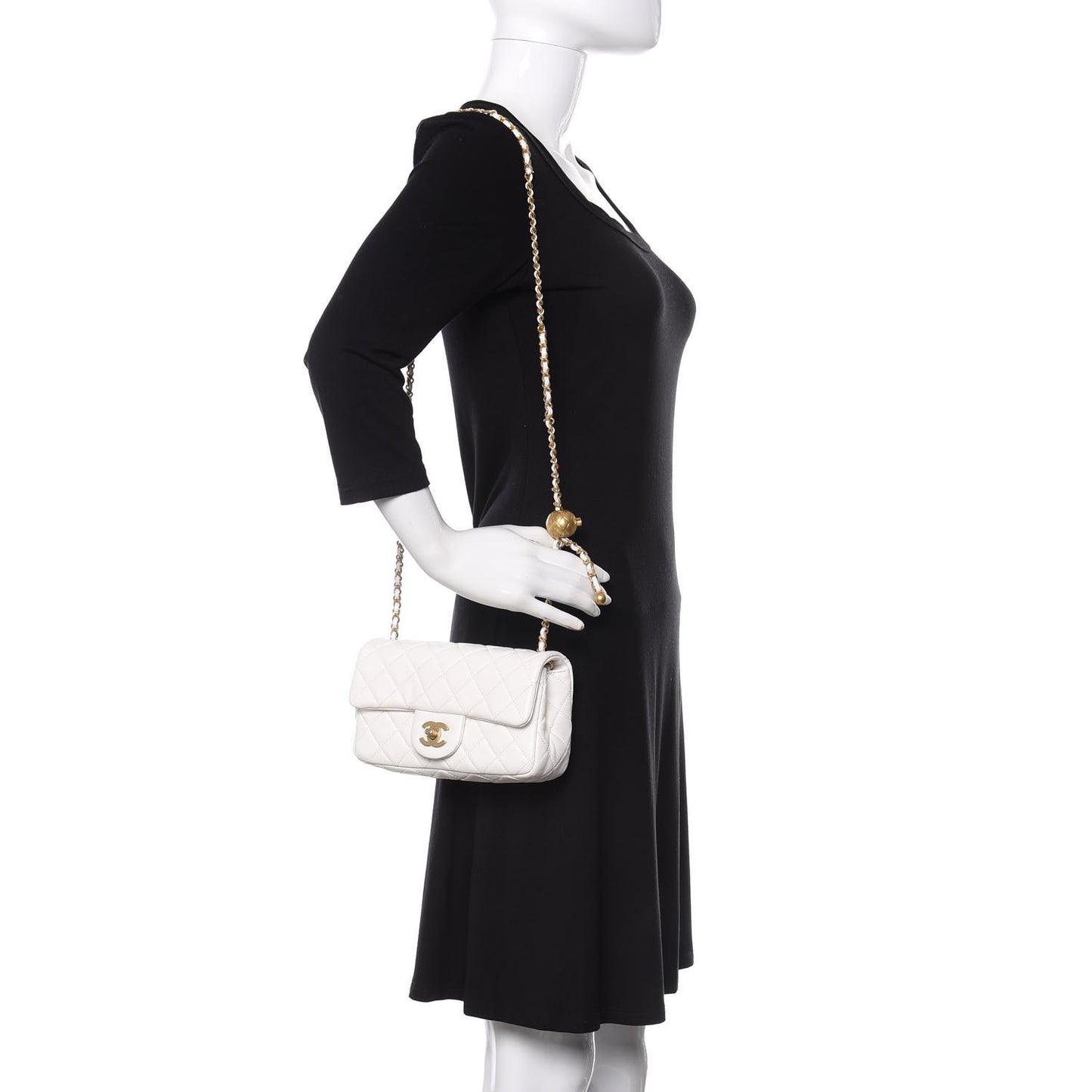Lambskin Quilted Mini Rectangular Pearl Crush Flap White