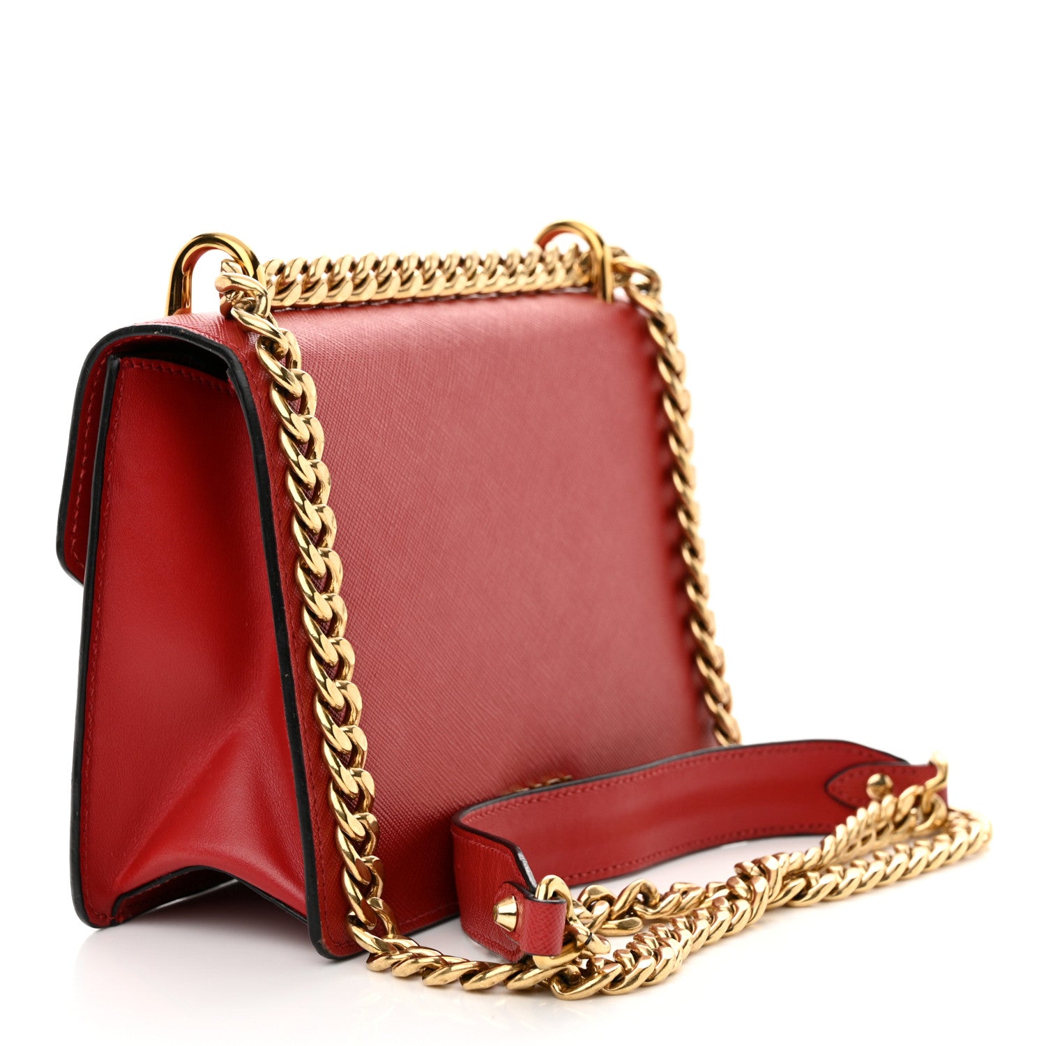 Prada Saffiano Bandoliera Flip Lock Chain Crossbody Bag Fuoco 3 of 14