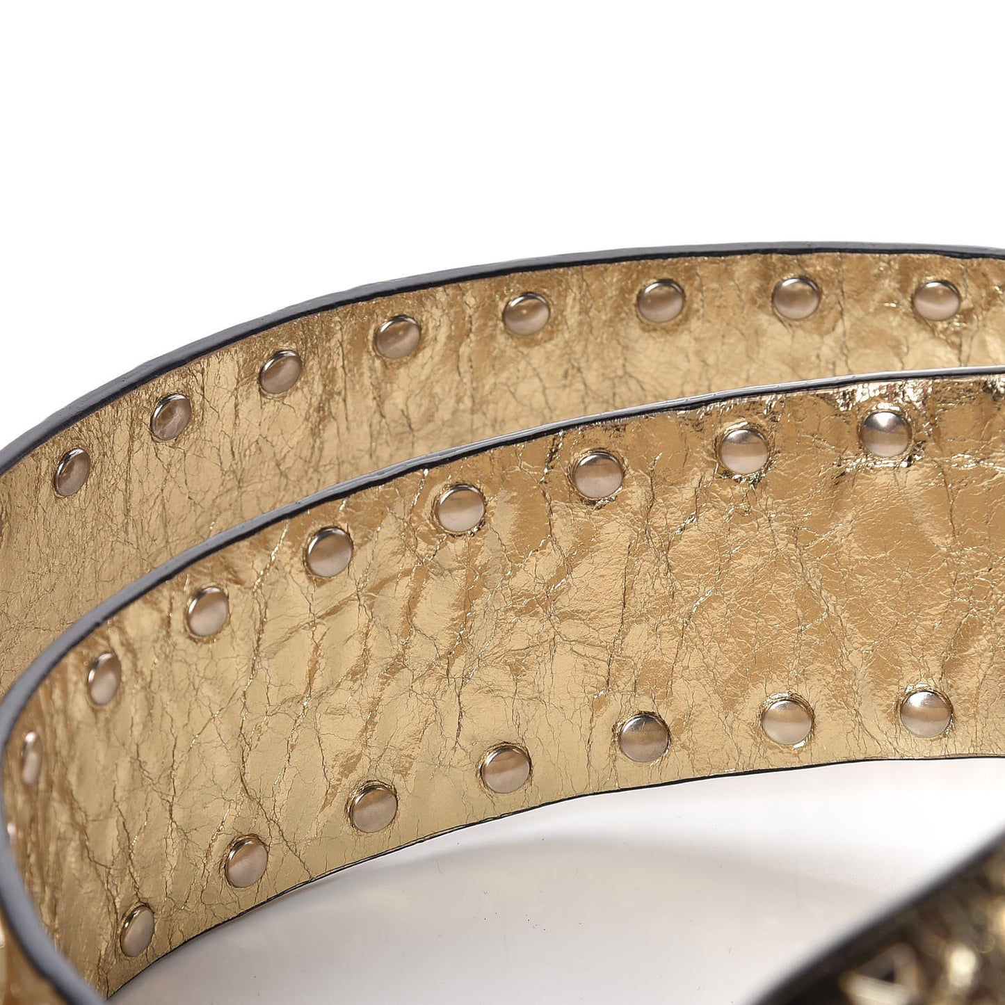 Metallic Wrinkled Lambskin Rockstud Spike Shoulder Strap Mekong