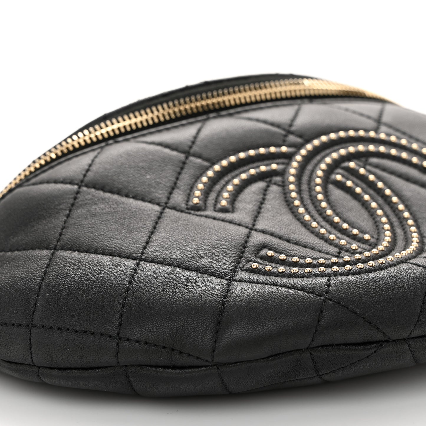 Lambskin Quilted Studded Waist Bag Fanny Pack Black