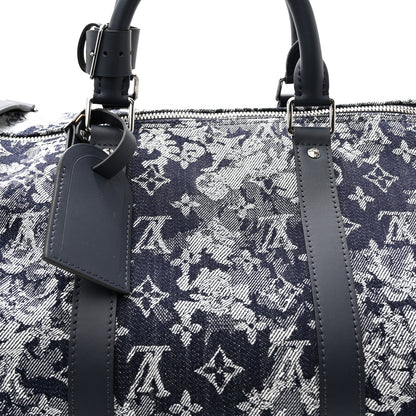Louis Vuitton Monogram Tapestry Keepall Bandouliere 50 Bleu 7 of 11
