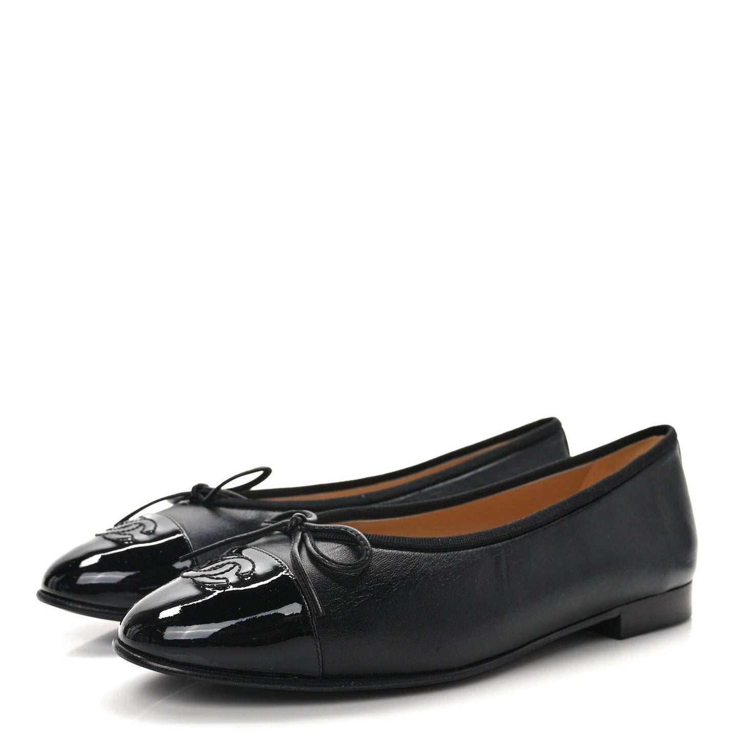 Lambskin Patent CC Cap Toe Ballerina Flats 38 Black