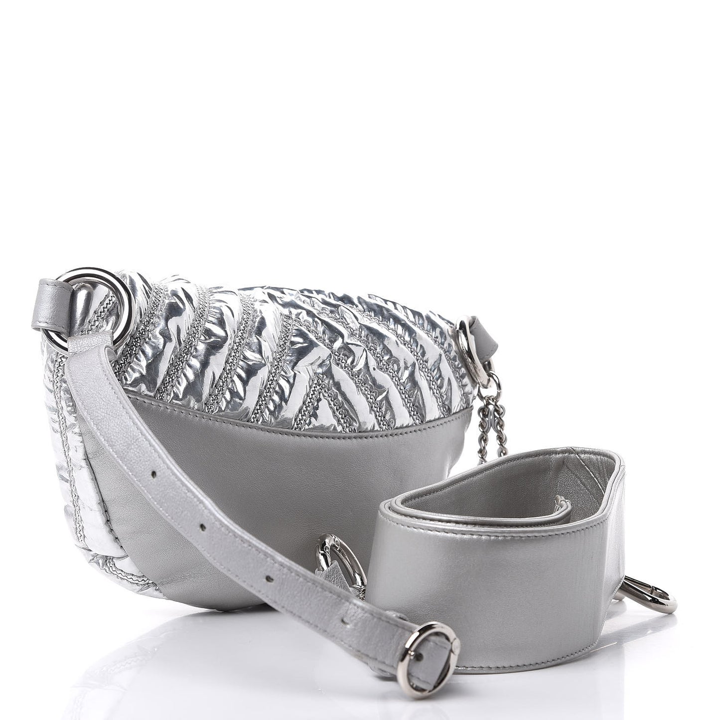 Metallic Lame Quilted Space Suit Waist Bag Silver