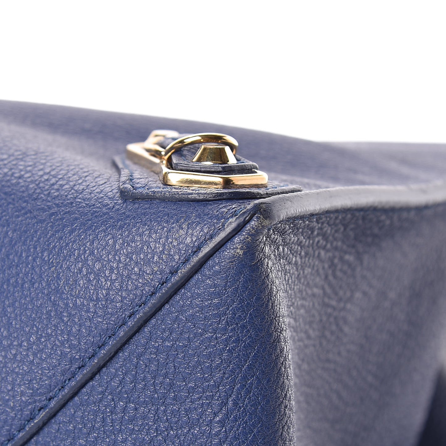 Grained Calfskin Gold Metallic Edge Hardware Papier A4 Tote Bleu