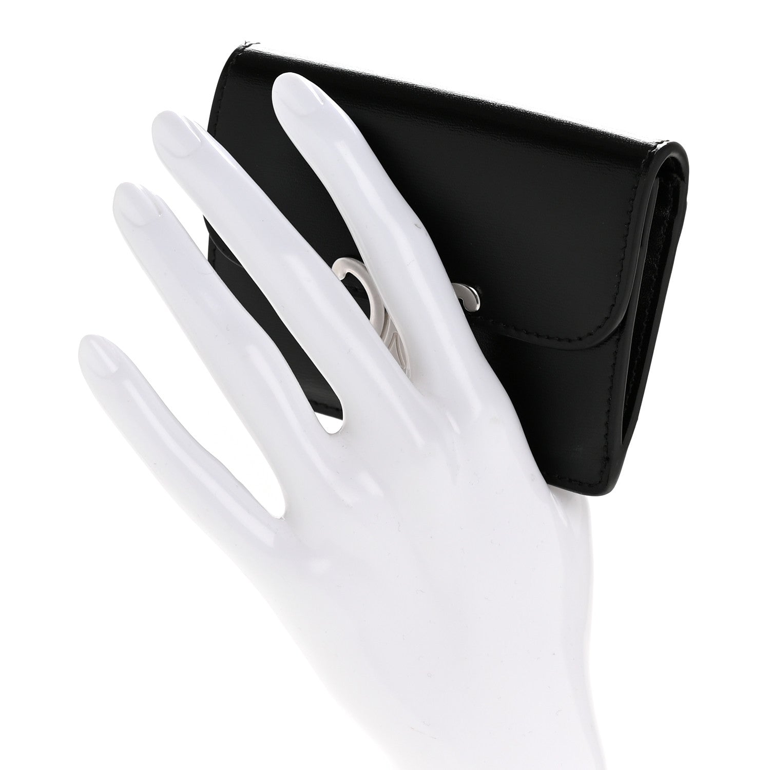 Celine Shiny Calfskin Triomphe Flap Card Holder Black 4 of 19