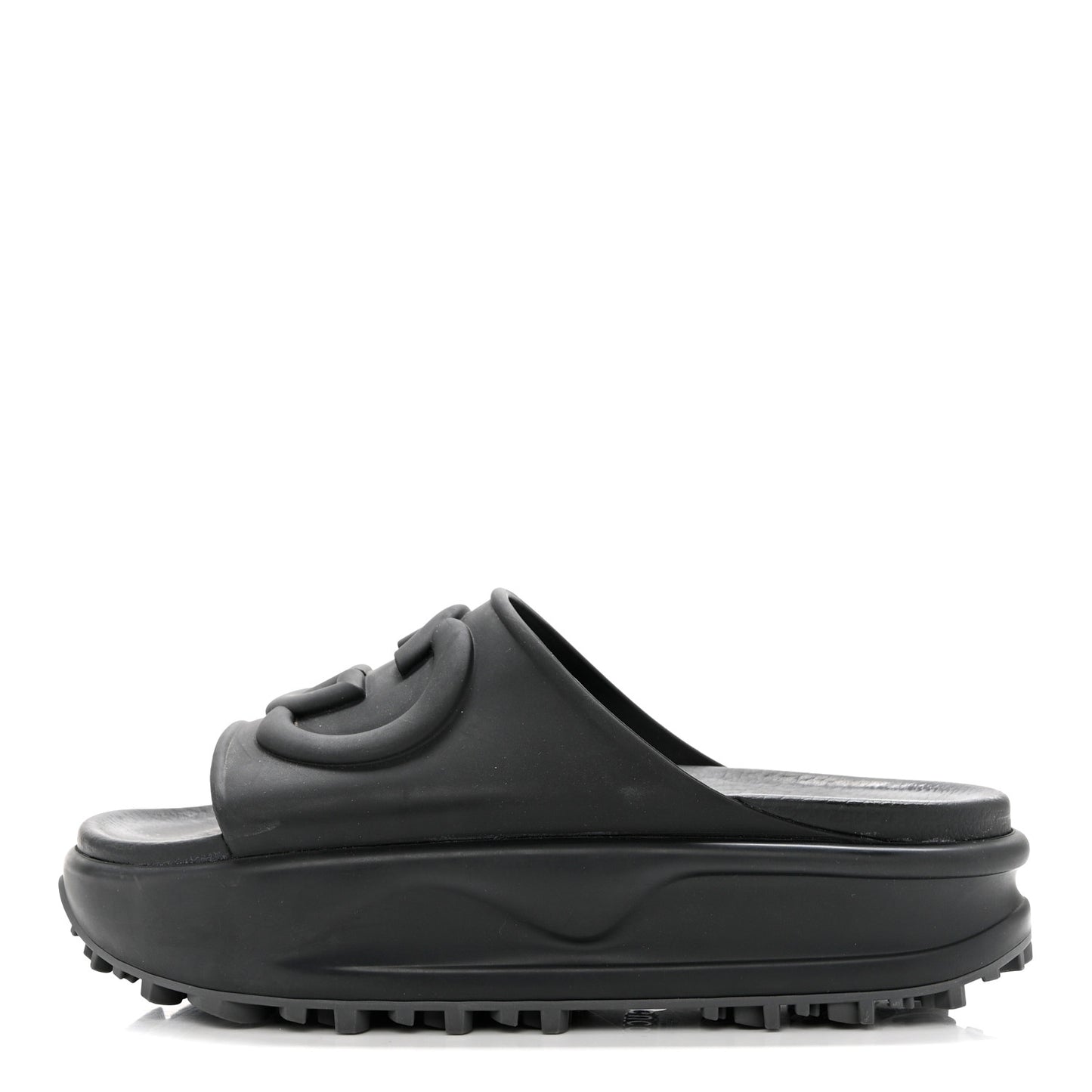 Soft Rubber Womens Interlocking G Platform 42mm Slide Sandals 38 Black