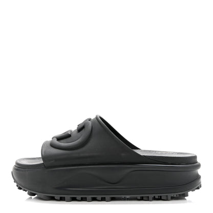 Gucci Soft Rubber Womens Interlocking G Platform 42mm Slide Sandals 38 Black 1 of 8