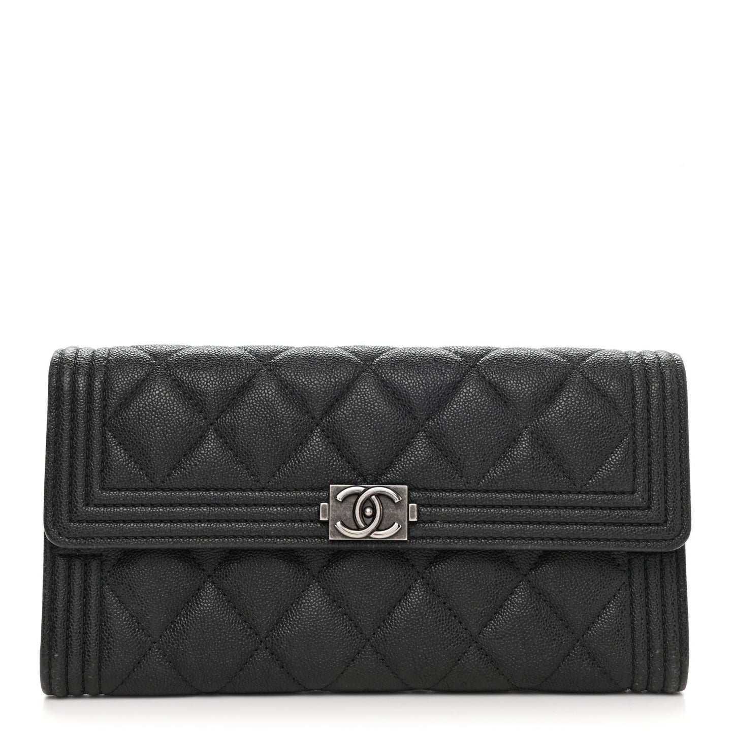 Caviar Quilted Large Boy Gusset Flap Wallet Charcoal