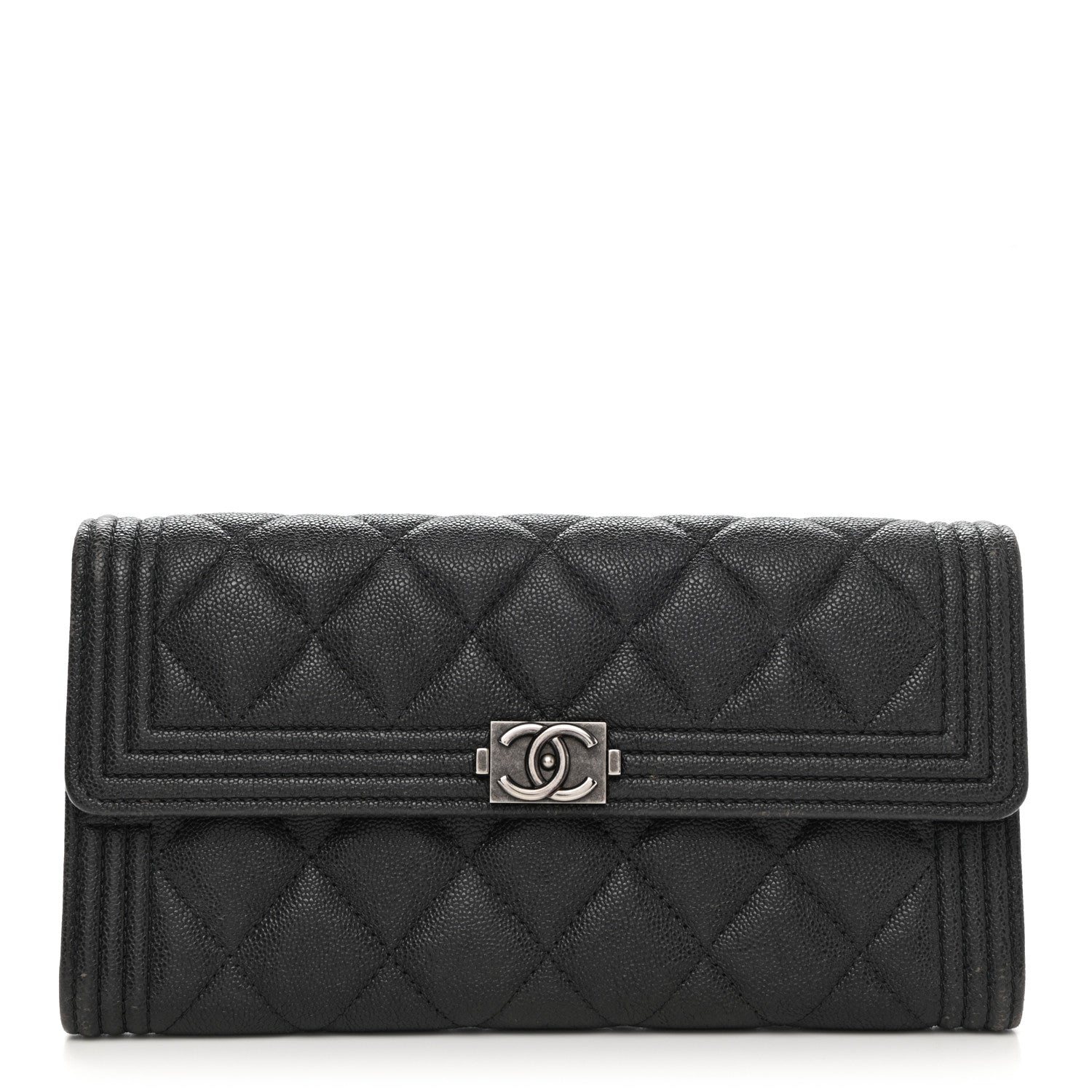 Chanel Caviar Quilted Large Boy Gusset Flap Wallet Charcoal 1 of 10