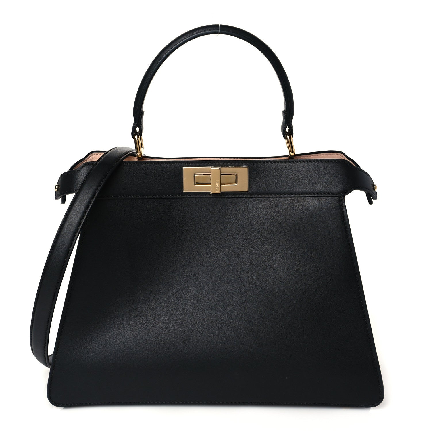 Fendi Vitello Seta Shiny Nappa Medium Peekaboo I SEE U Satchel Black Light Rose 1 of 10