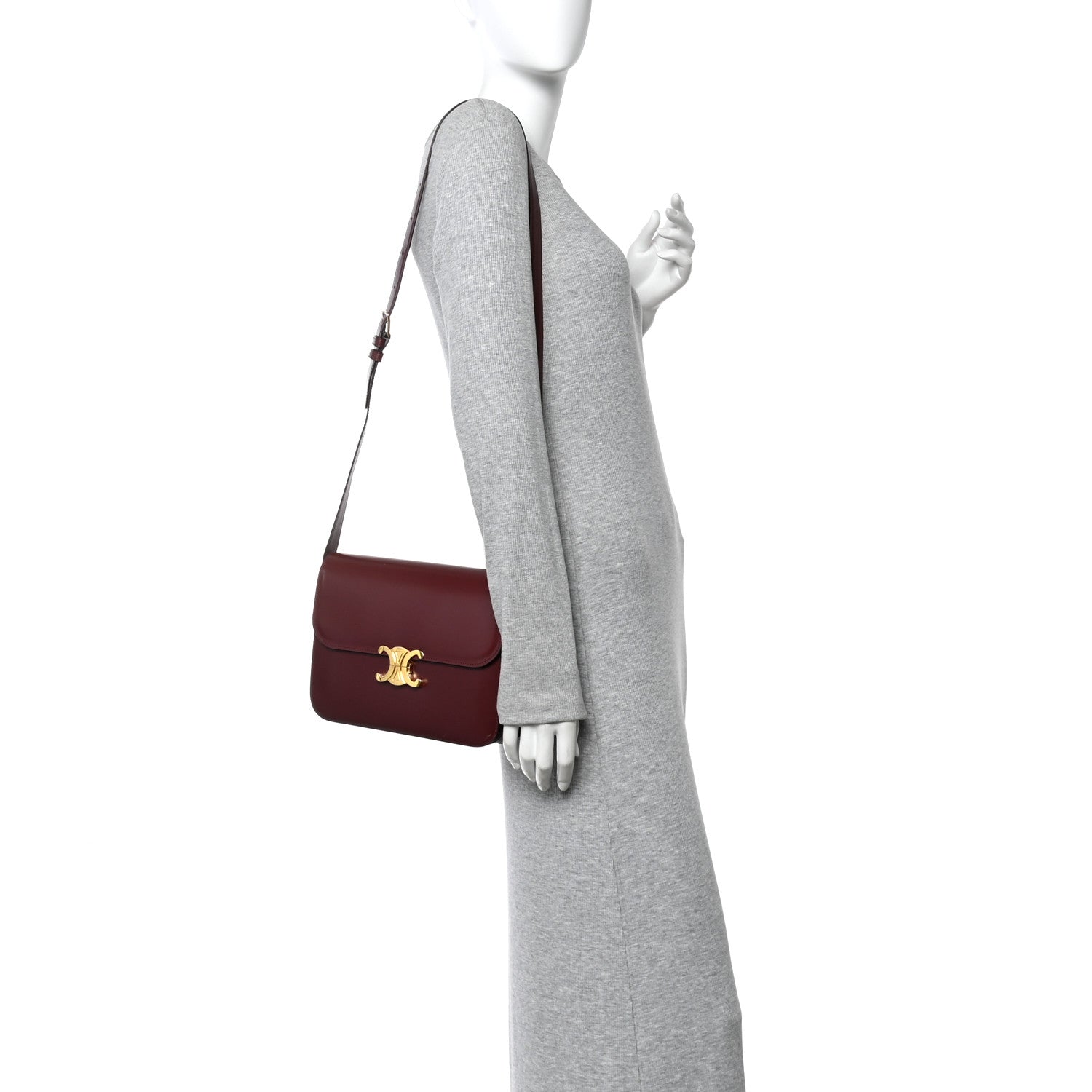 Celine Shiny Calfskin Medium Triomphe Light Burgundy 2 of 10