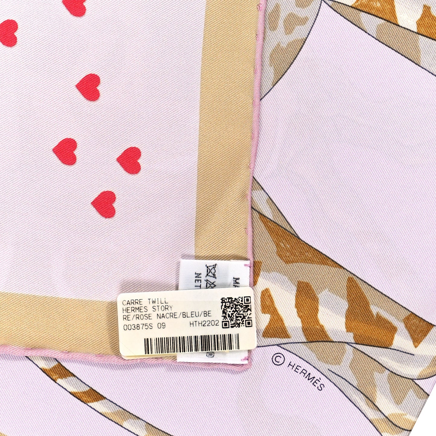 Silk Story Scarf 90 Rose Nacre Bleu Beige