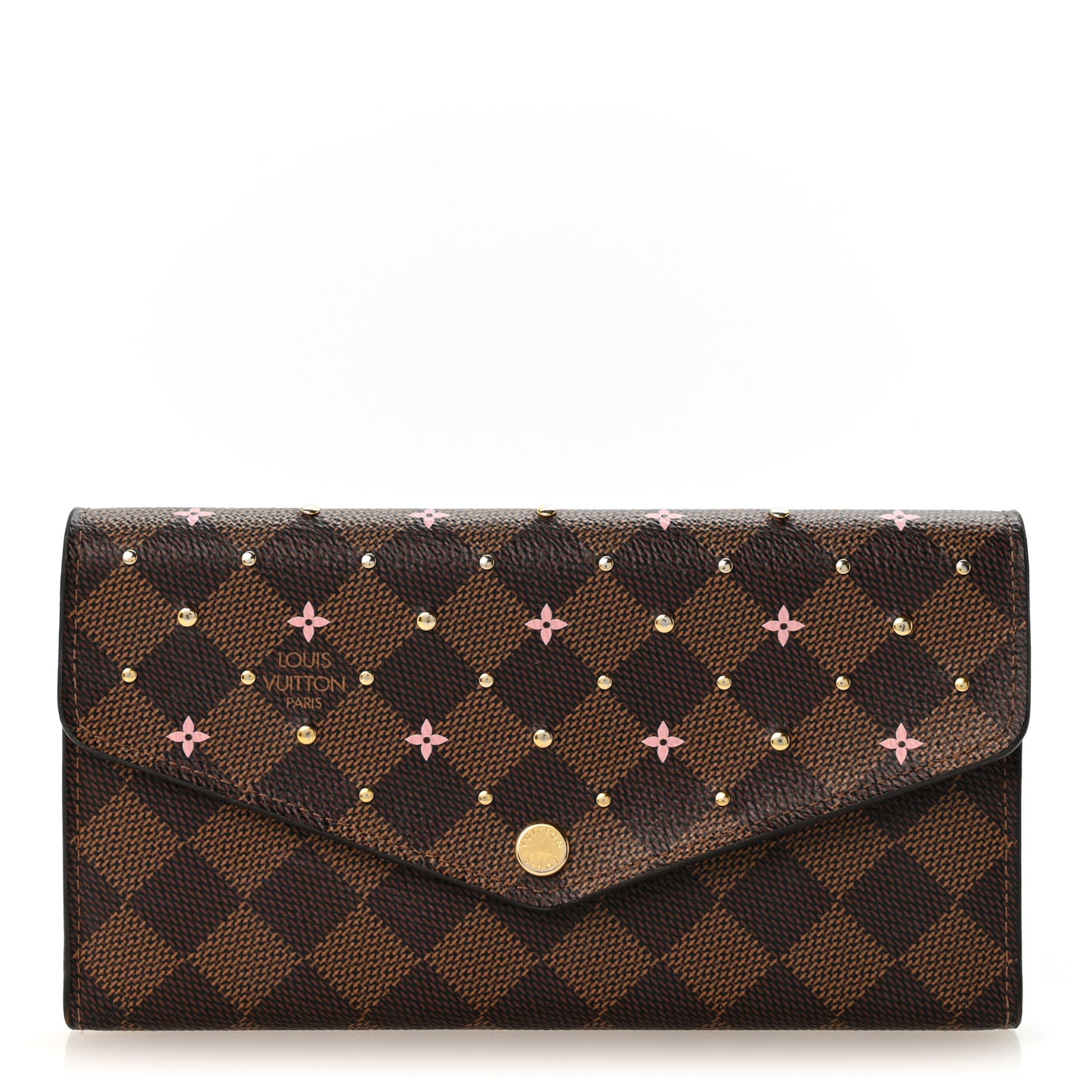Damier Ebene Studded Sarah Wallet NM Rose Ballerine
