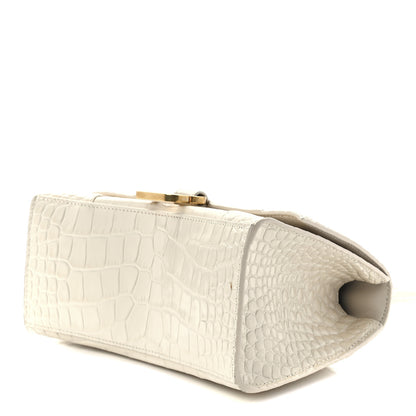 Balenciaga Shiny Calfskin Crocodile Embossed Small Hourglass Top Handle Bag Cream 8 of 10