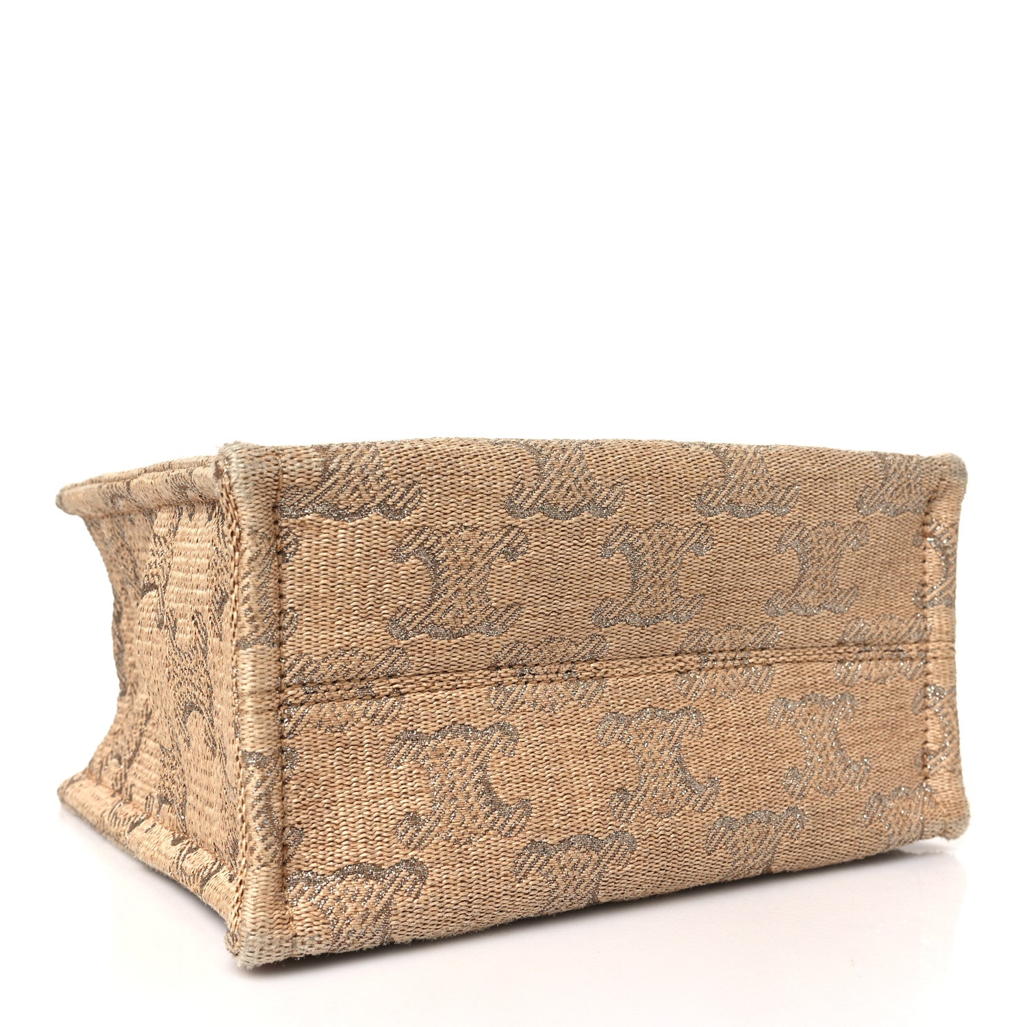 Celine Raffia Effect Calfskin Triomphe Jacquard Cabas Thais Natural Silver 3 of 9