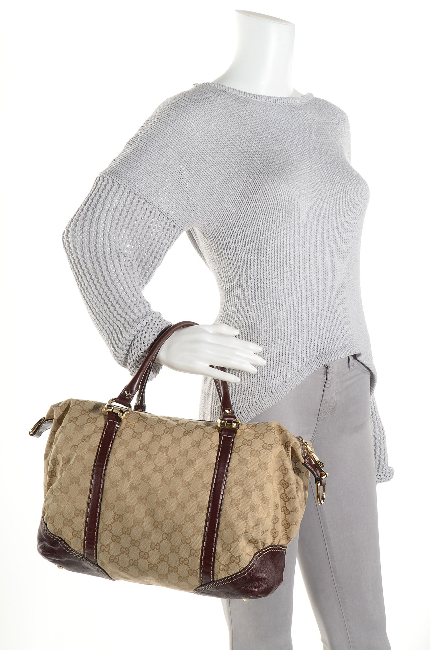 Gucci Monogram Horsebit Nail Medium Boston Brown 2 of 7