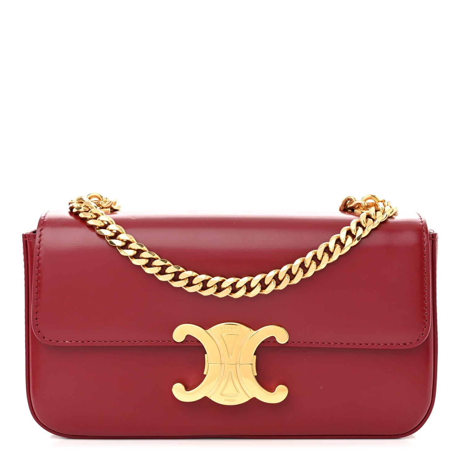 Celine Shiny Calfskin Triomphe Chain Shoulder Bag Red 1 of 11