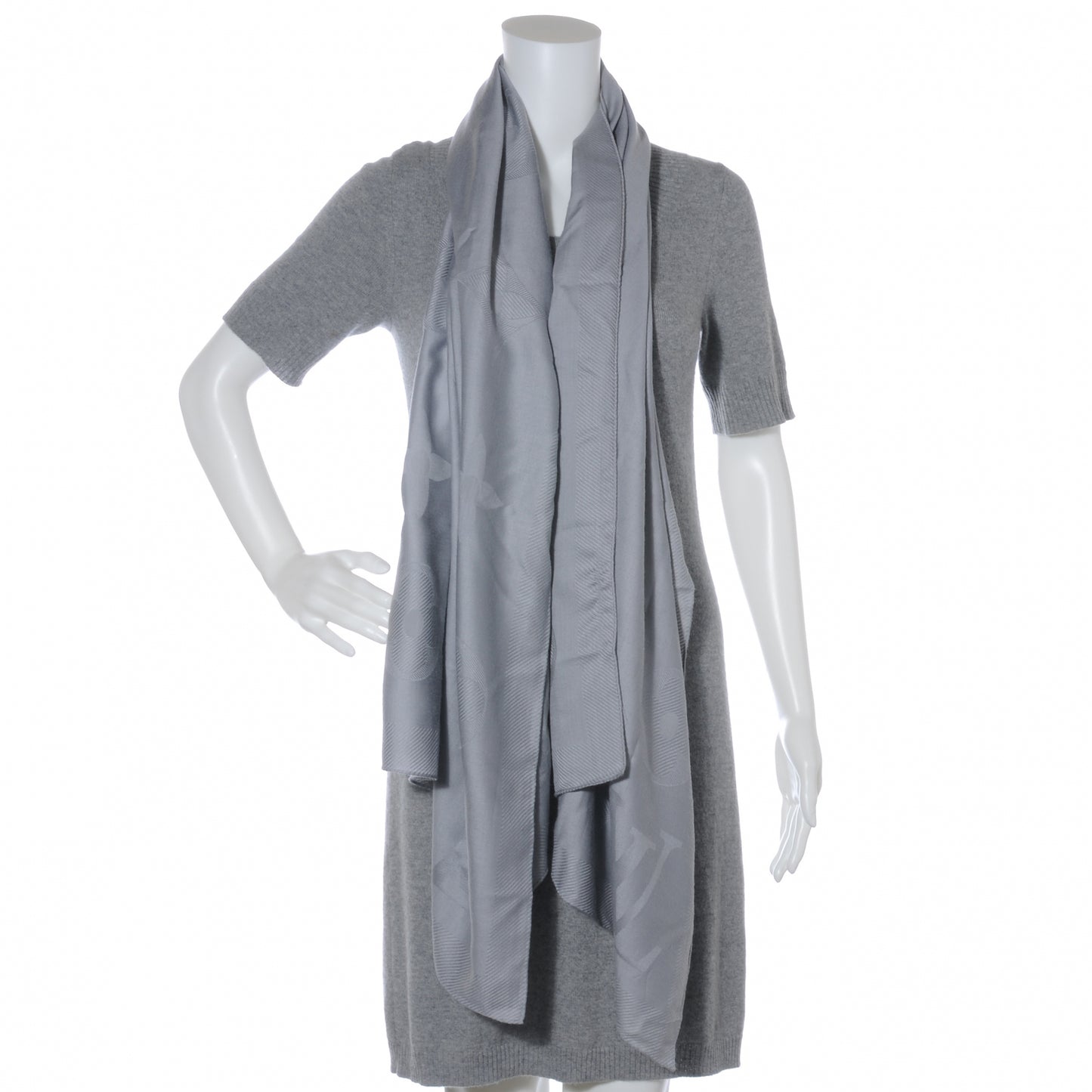 Etole Jali Silk Cashmere Monogram Shawl Grey