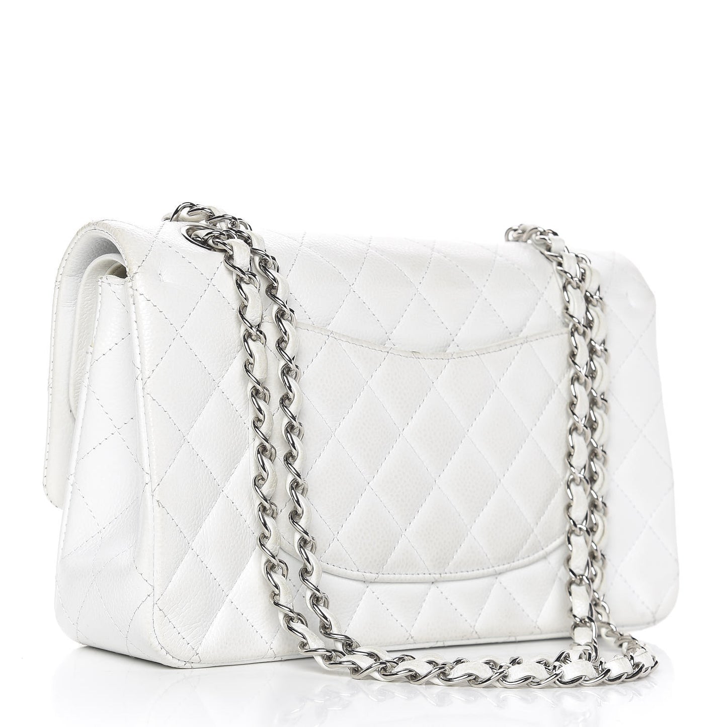 Caviar Quilted Medium Double Flap White