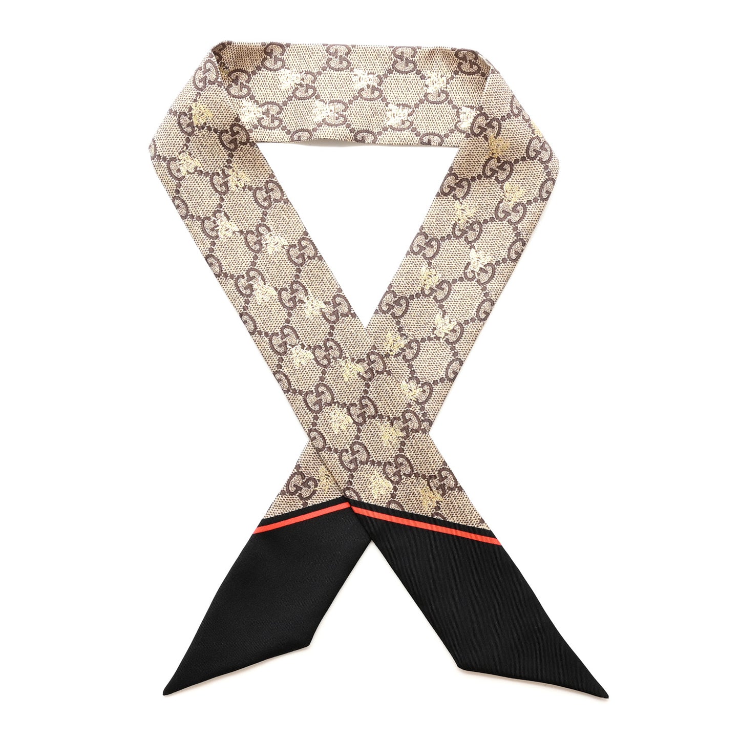 Silk Twill GG Monogram GG Bee Neck Bow Scarf Black Red