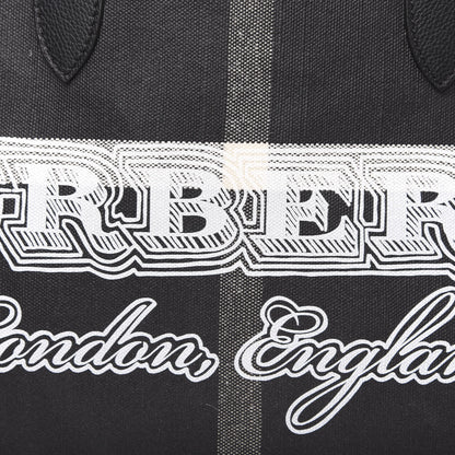 Burberry Coated Canvas Mega Check Medium Doodle Tote Black White 4 of 9