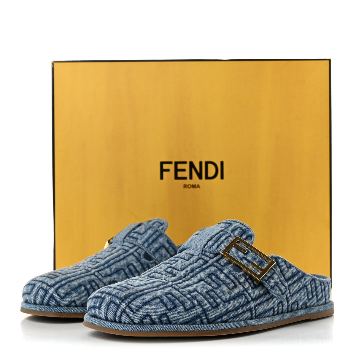 Fendi Denim Jacquard FF Womens Fendi Feel Buckled Mules 40 Blue 11 of 11