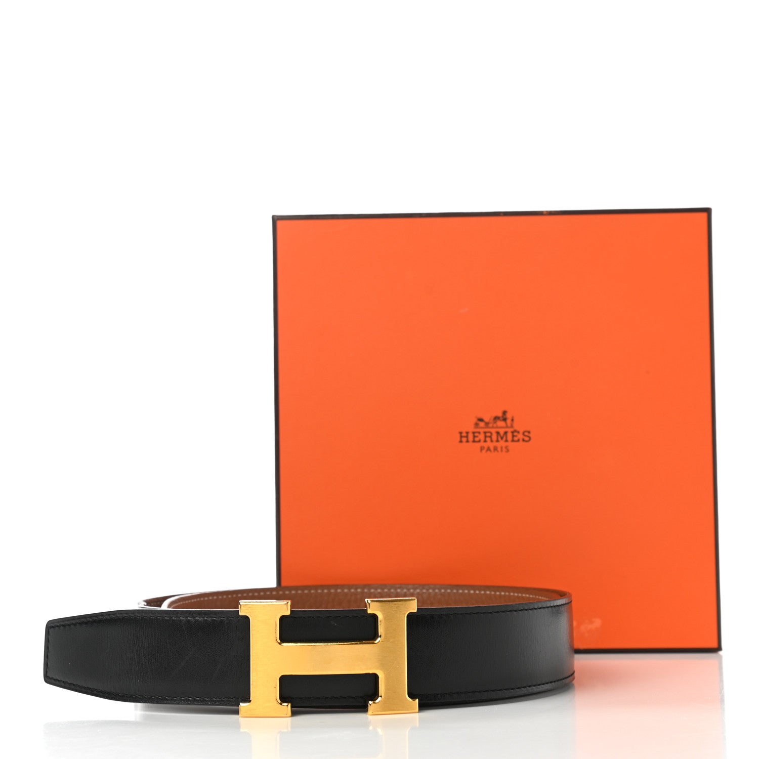 Hermes Box Togo 32mm H Belt 85 Black Gold 17 of 17