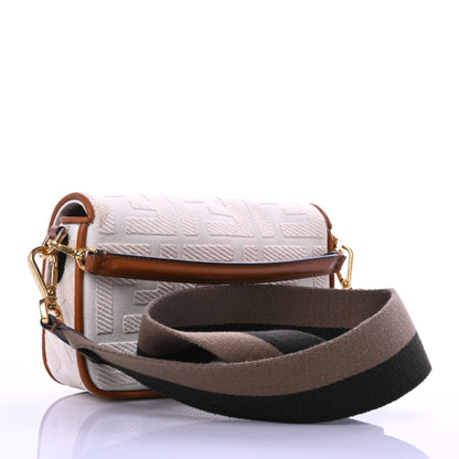 Fendi Canvas Vitello King Bi-Color Strap FF Embroidered Mini Baguette Grezzo Brandy Cuoio 3 of 12