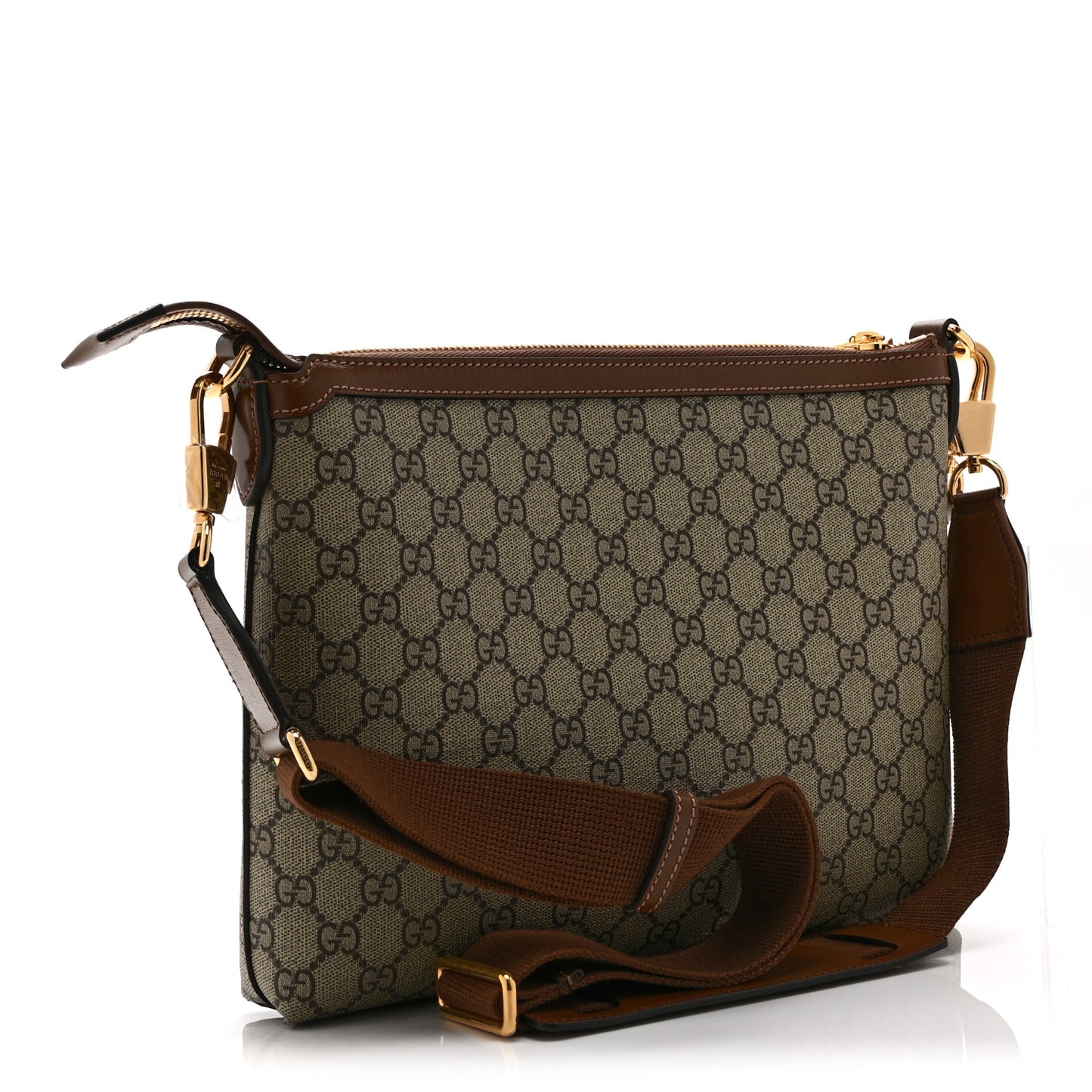 GG Supreme Monogram Azalea Calfskin Retro Interlocking G Wristlet Messenger Bag Beige Ebony Brown Sugar