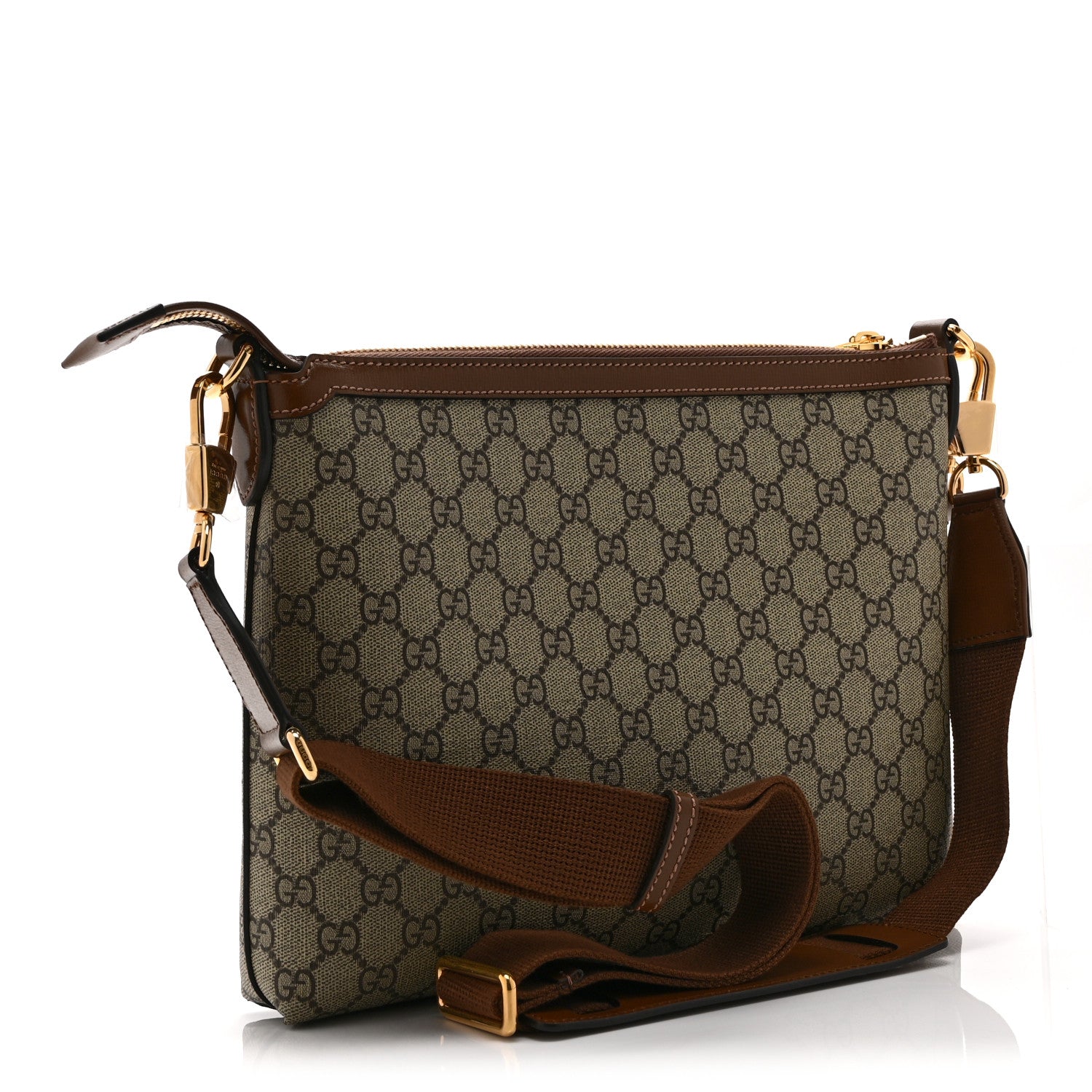 Gucci GG Supreme Monogram Azalea Calfskin Retro Interlocking G Wristlet Messenger Bag Beige Ebony Brown Sugar 3 of 11