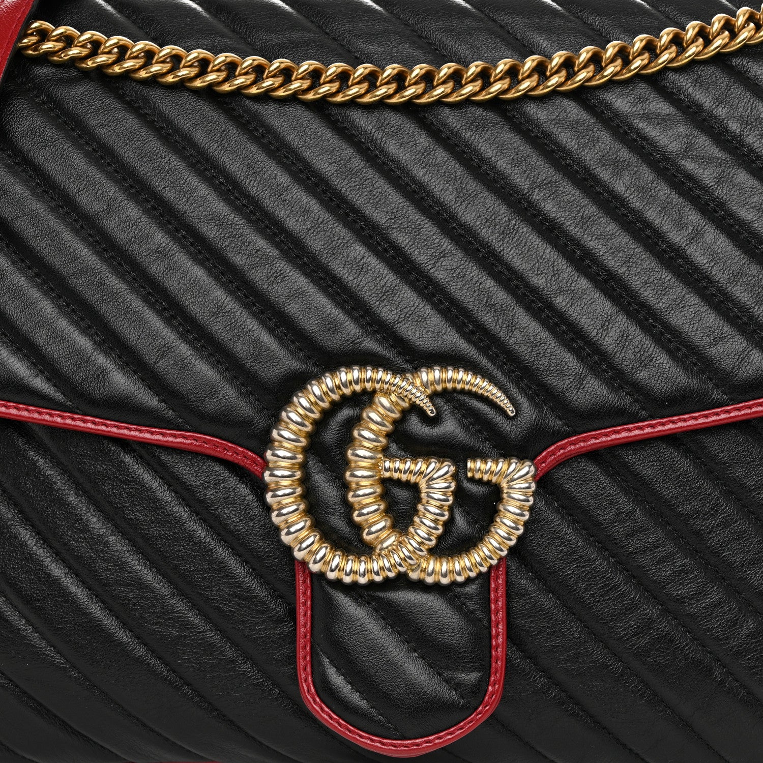 Gucci Vintage Effect Calfskin Matelasse Diagonal Large Torchon GG Marmont Shoulder Bag Black Romantic Cherry 8 of 12