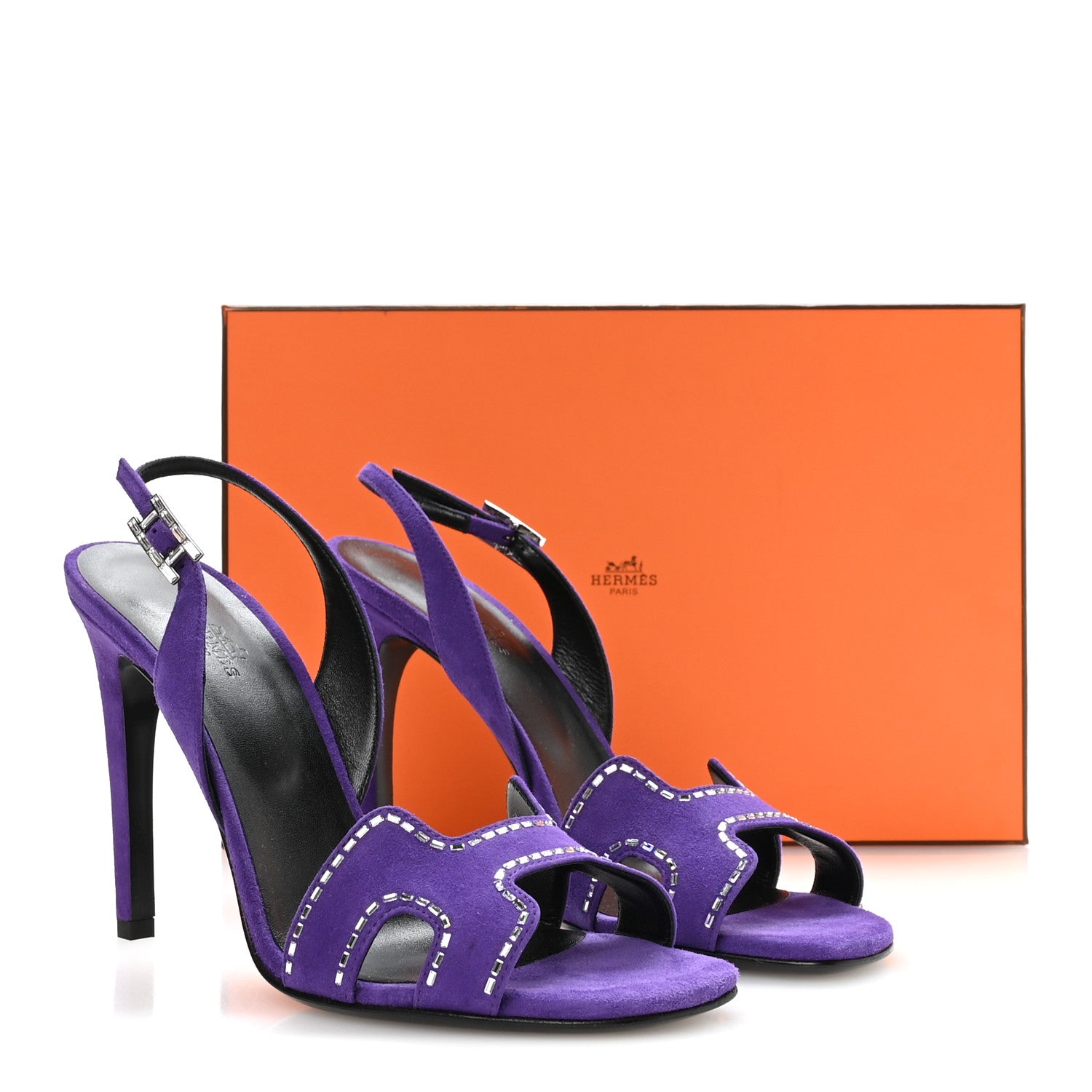 Hermes Suede Goatskin Crystal Heden 105 Sandals 40 Violet Majorette 9 of 9