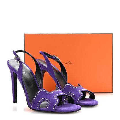 Hermes Suede Goatskin Crystal Heden 105 Sandals 40 Violet Majorette 9 of 9