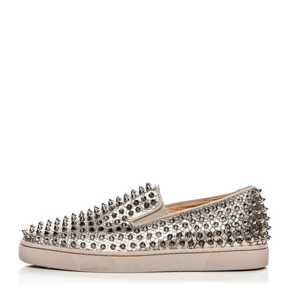 Christian Louboutin Mens Python Spikes Roller Boat Flat 41.5 Antique Silver 1 of 8