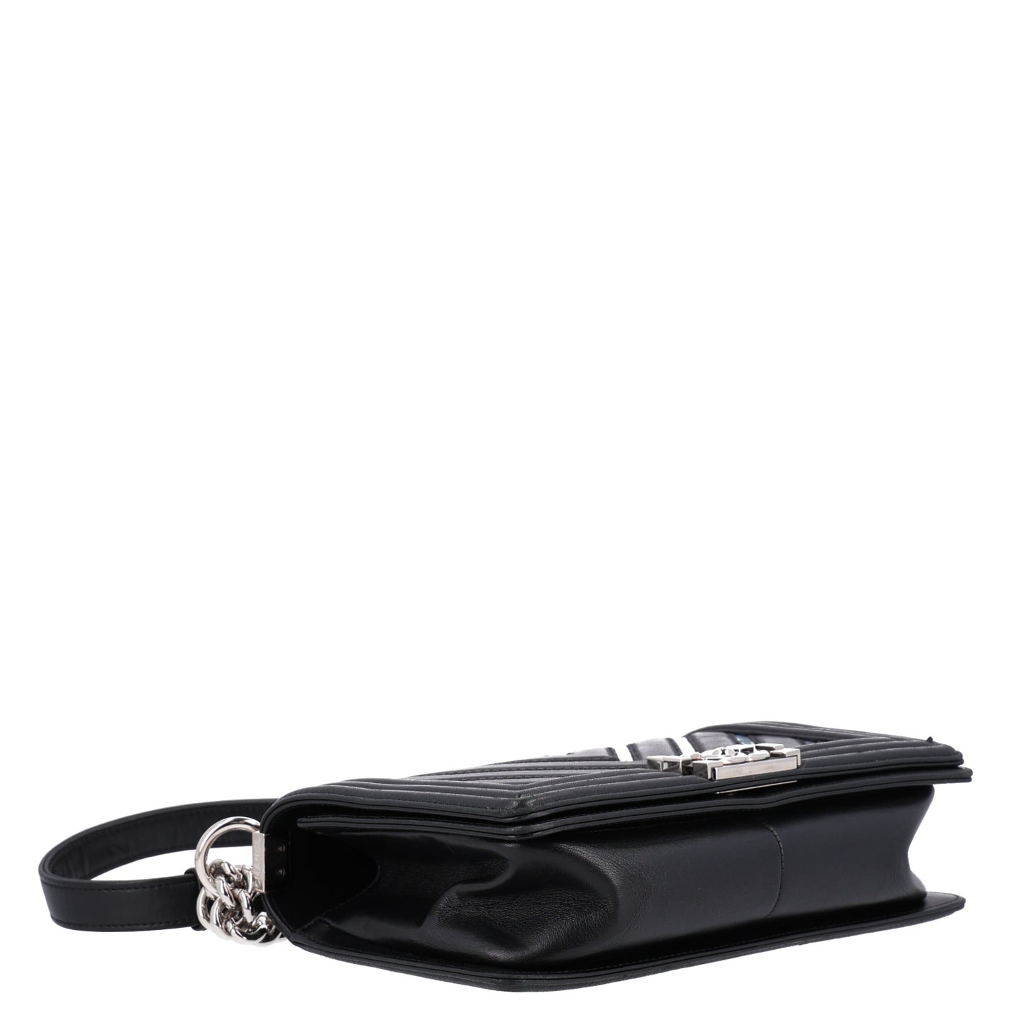 Lambskin Iridescent PVC Chevron Quilted Medium Boy Flap Black Silver
