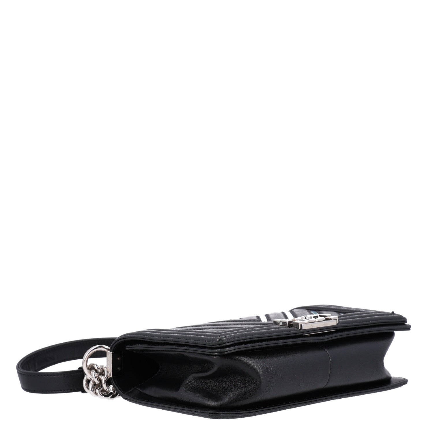 Chanel Lambskin Iridescent PVC Chevron Quilted Medium Boy Flap Black Silver 4 of 10