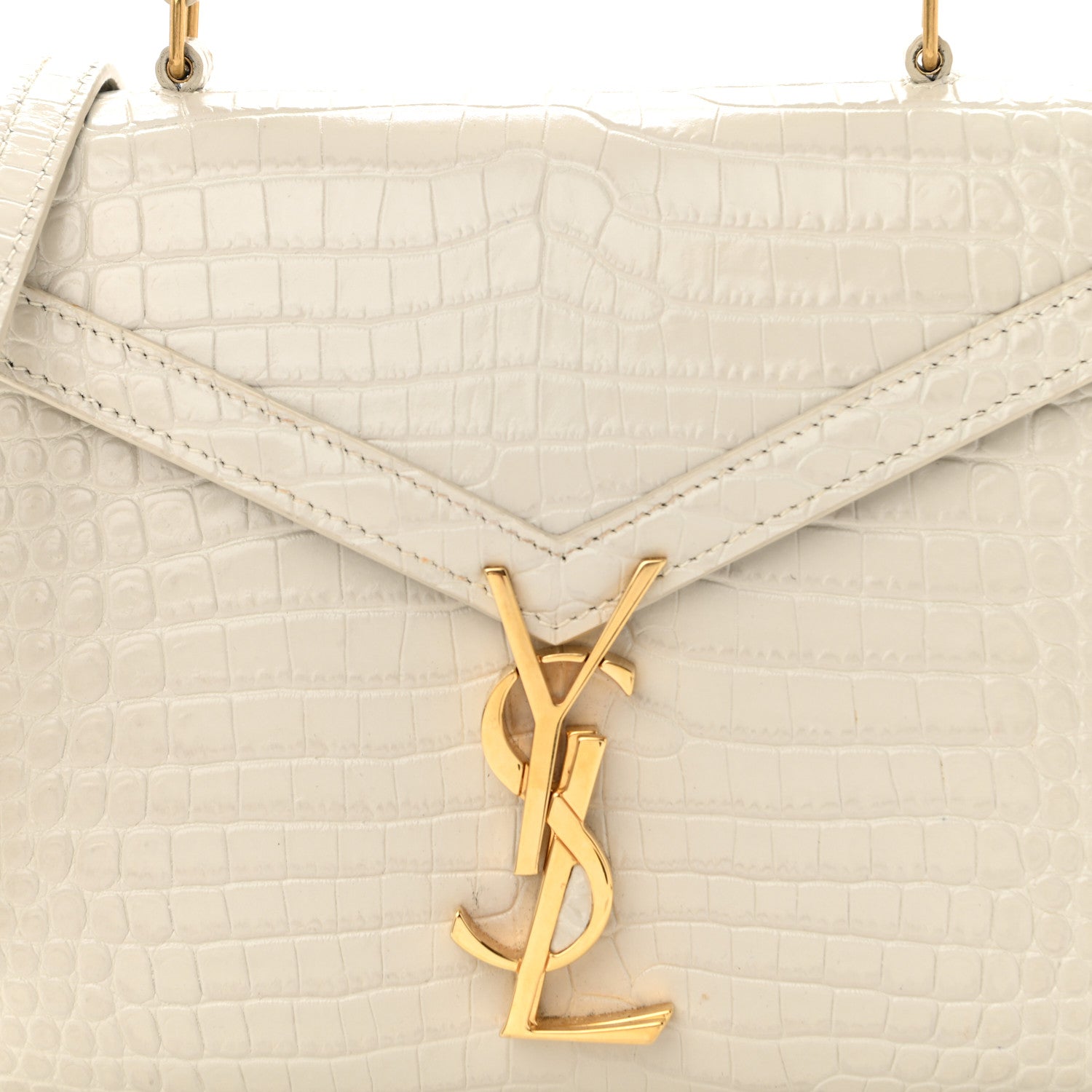 Saint Laurent Crocodile Embossed Mini Classic Monogram Cassandra Top Handle Crema Soft 9 of 12