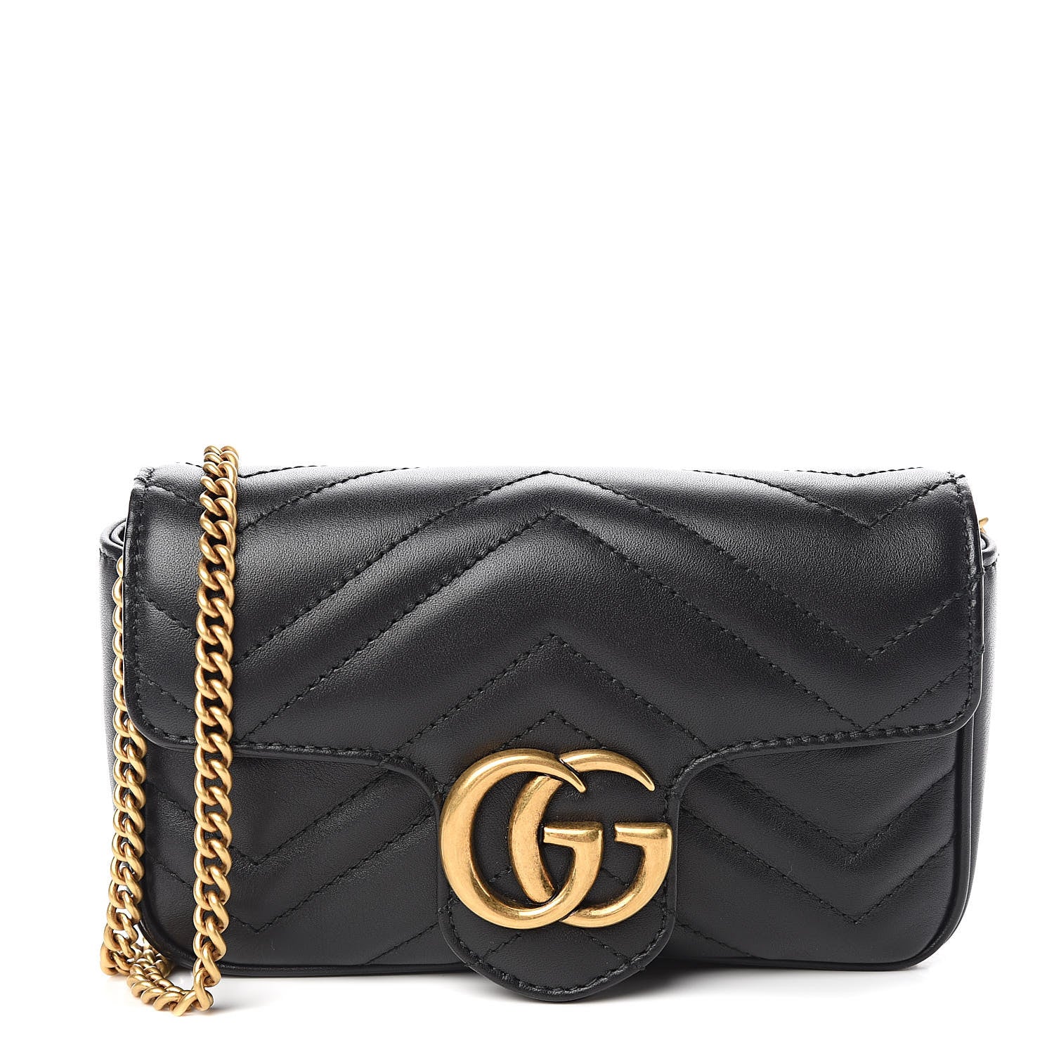 Gucci Calfskin Matelasse Super Mini GG Marmont Shoulder Bag Black 1 of 10