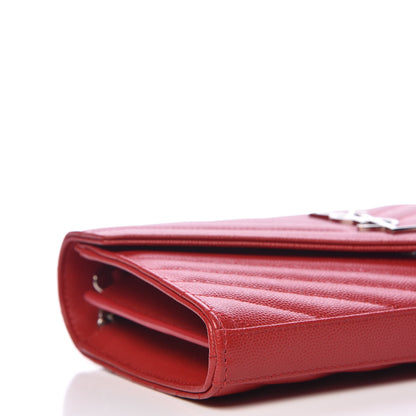 Saint Laurent Grain De Poudre Matelasse Chevron Monogram Chain Wallet New Red 7 of 9