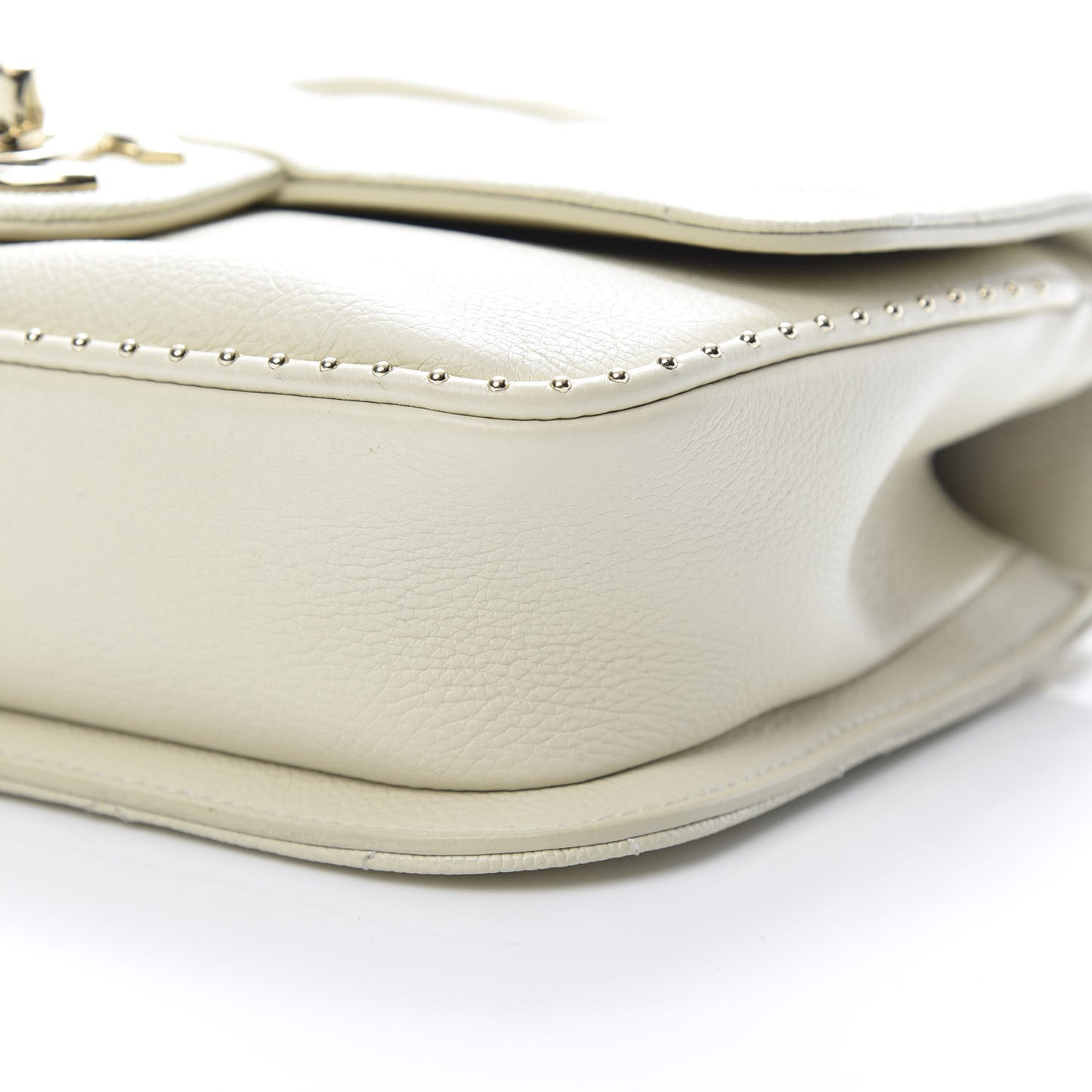 Caviar Quilted Small Studded Flap Off White