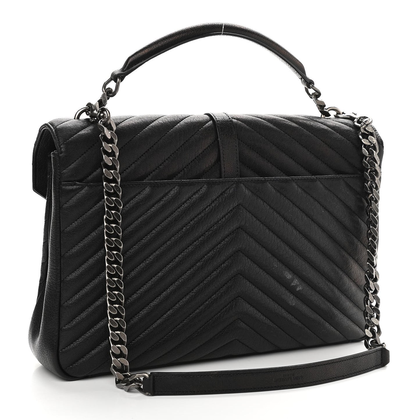 Sheepskin Matelasse Chevron Monogram Large College Satchel Black