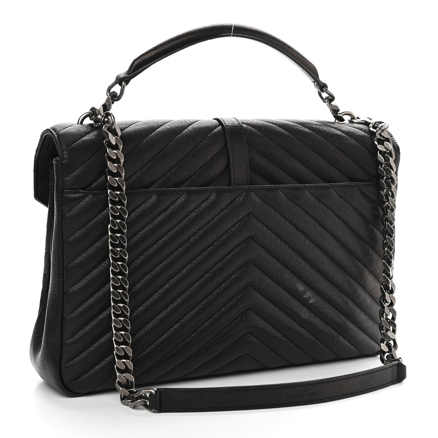 Saint Laurent Sheepskin Matelasse Chevron Monogram Large College Satchel Black 2 of 16